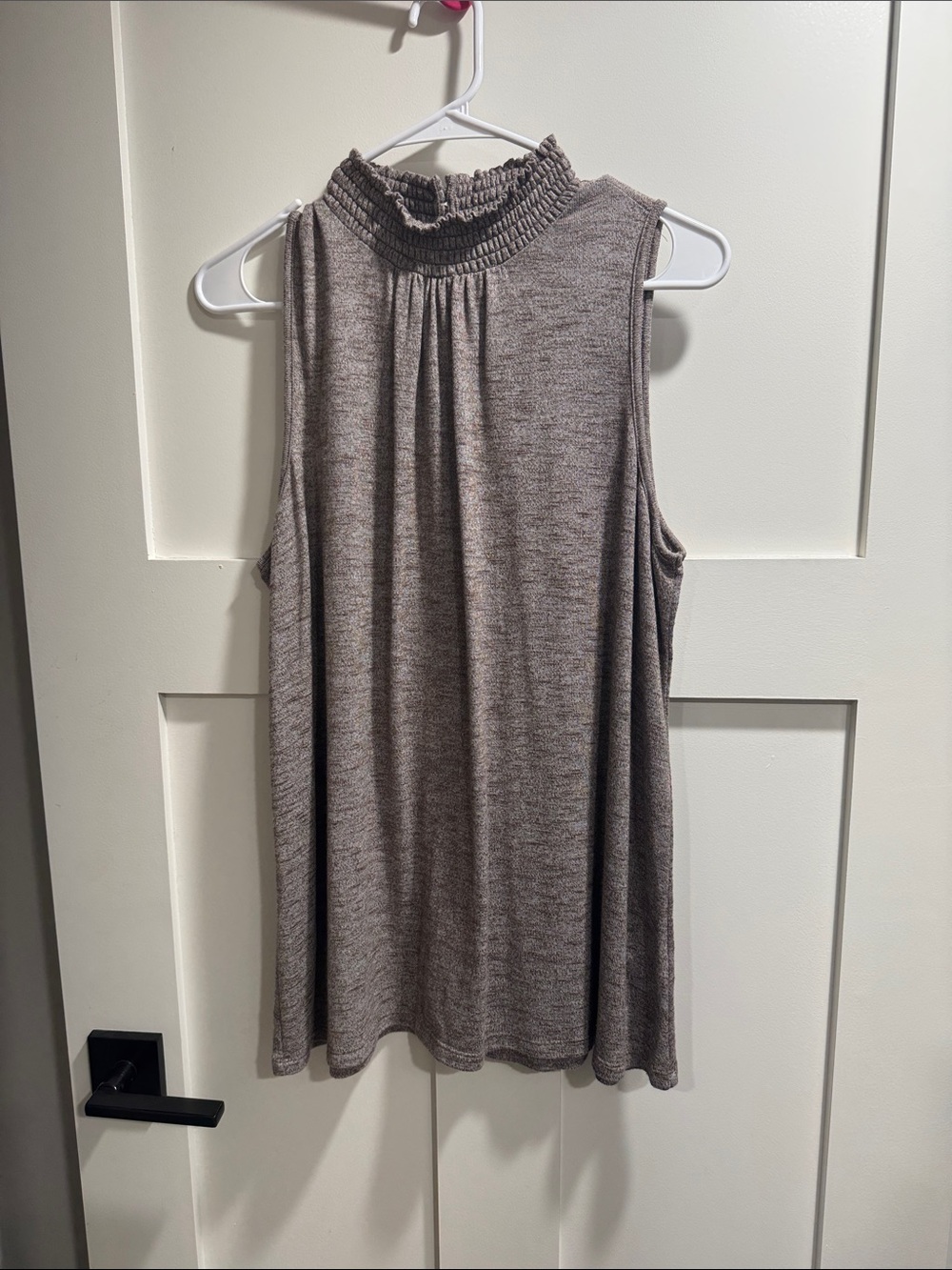 Cupio Taupe Mock Neck Sleeveless Top